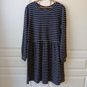 LOFT Women's Plus Navy Blue Striped Button Back Swing Dress Size 16